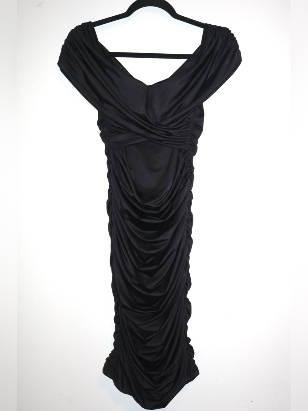Off Shoulder Ruched Dress - Black